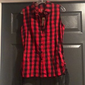 Red and black checkered sleeveless shirt